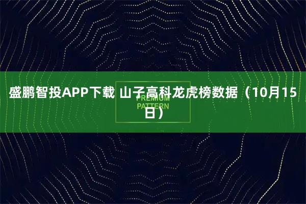 盛鹏智投APP下载 山子高科龙虎榜数据（10月15日）